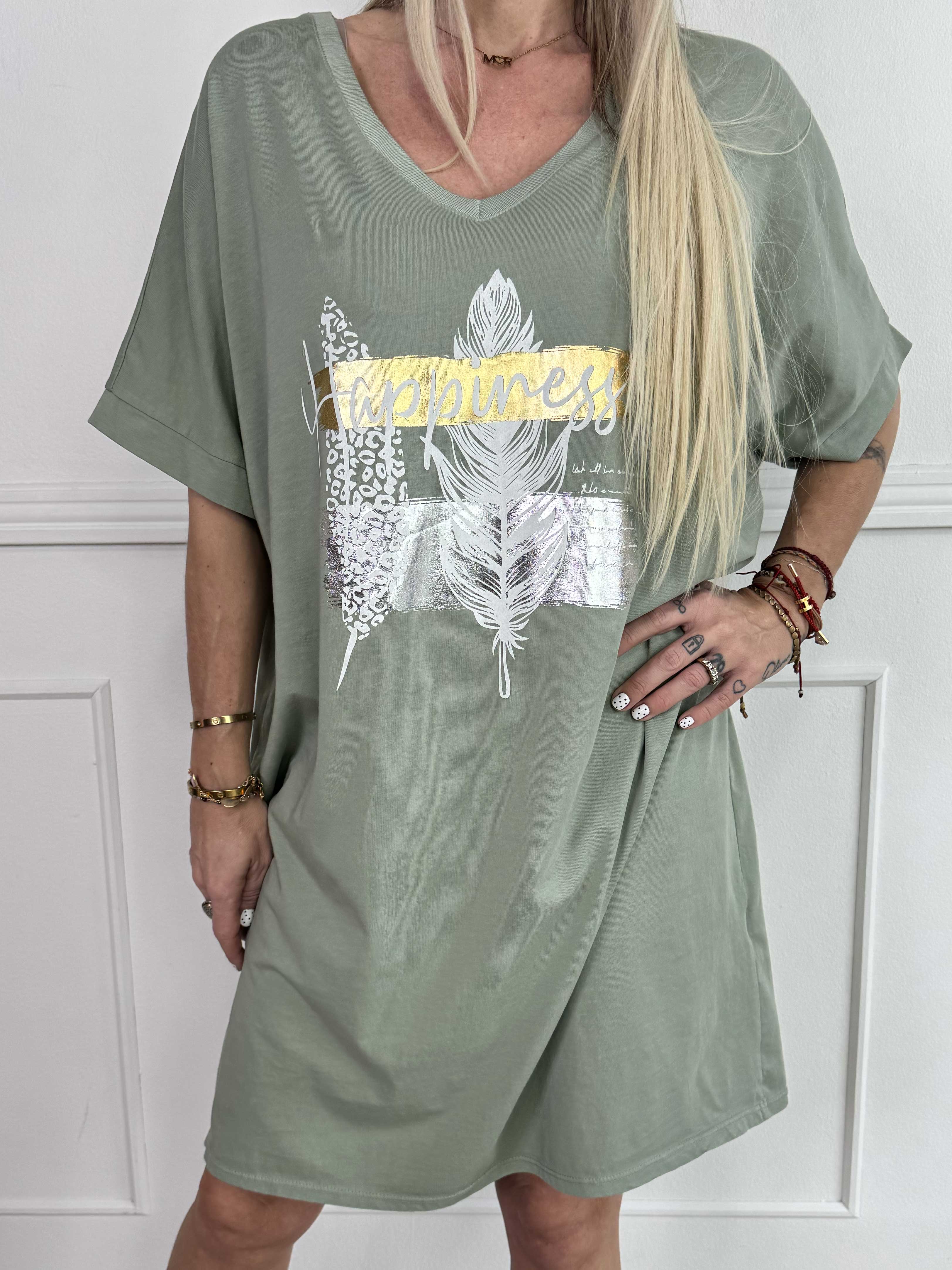 Alana - T-shirtkjole i bomuld med fejrmotiver foran